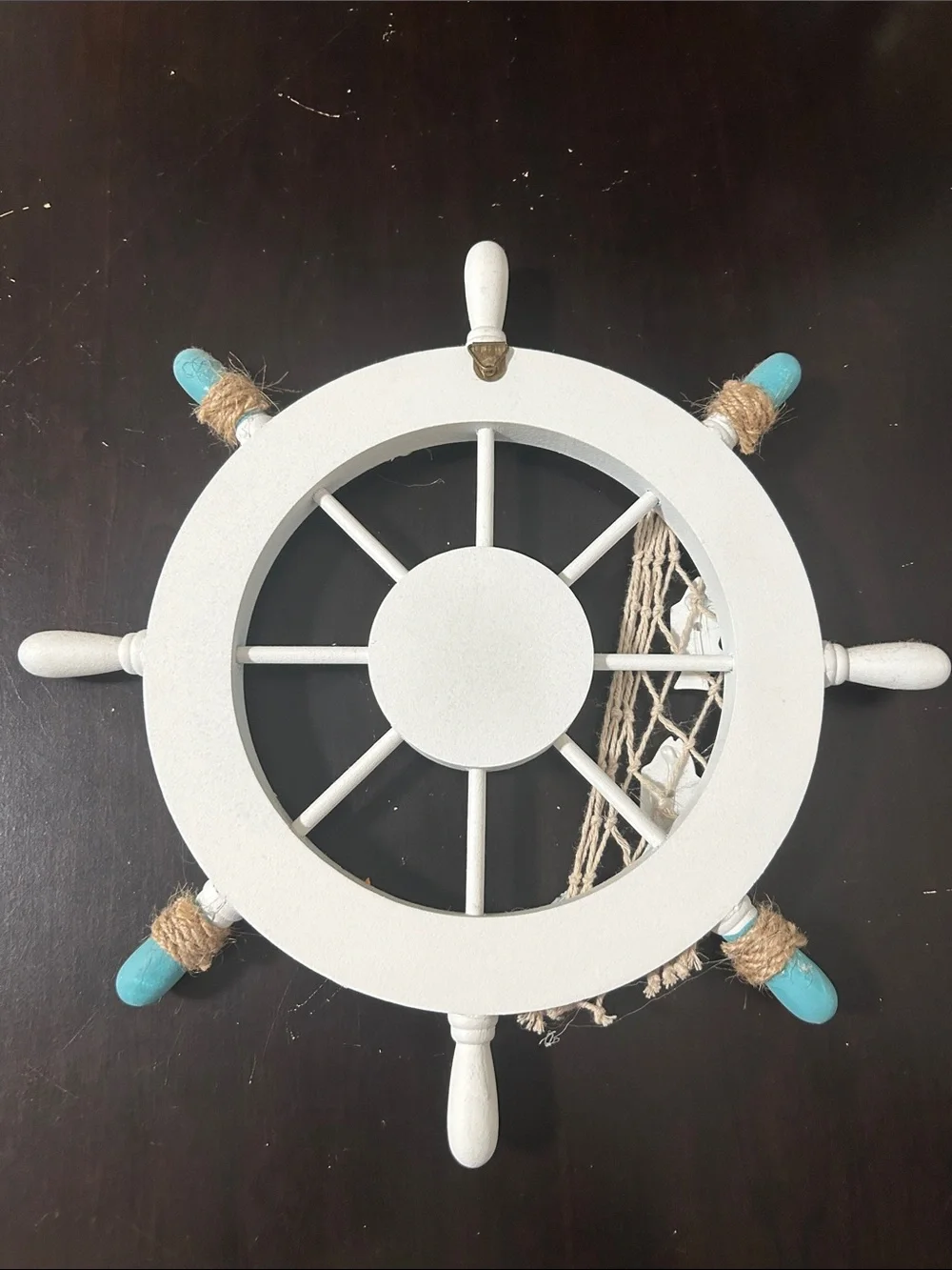 Nautical Ship Wheel Wall Decor in Light Blue and White